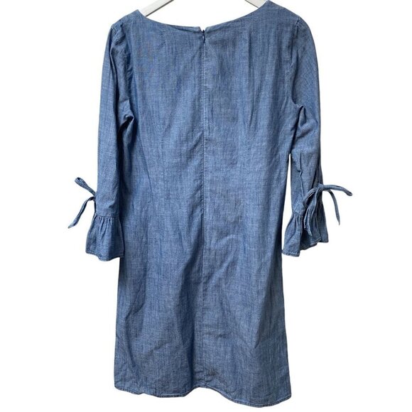 J. CREW Denim Dress Blue Chambray 3/4 Tie Sleeves Casual Western Mini - Picture 6 of 9
